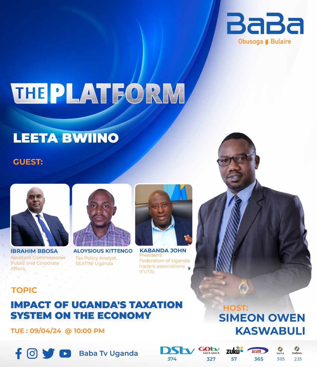 #HappeningToday at 10:00pm , Mr. Aloysious Kittengo,  Tax Policy Analyst, SEATINI Uganda, will be hosted on @babatvuganda together with other experts to share insights on the Impact of Uganda's Taxation System on the Economy. #TaxJusticeUg #SEATINIUgandaOnBudget24 @mofpedU