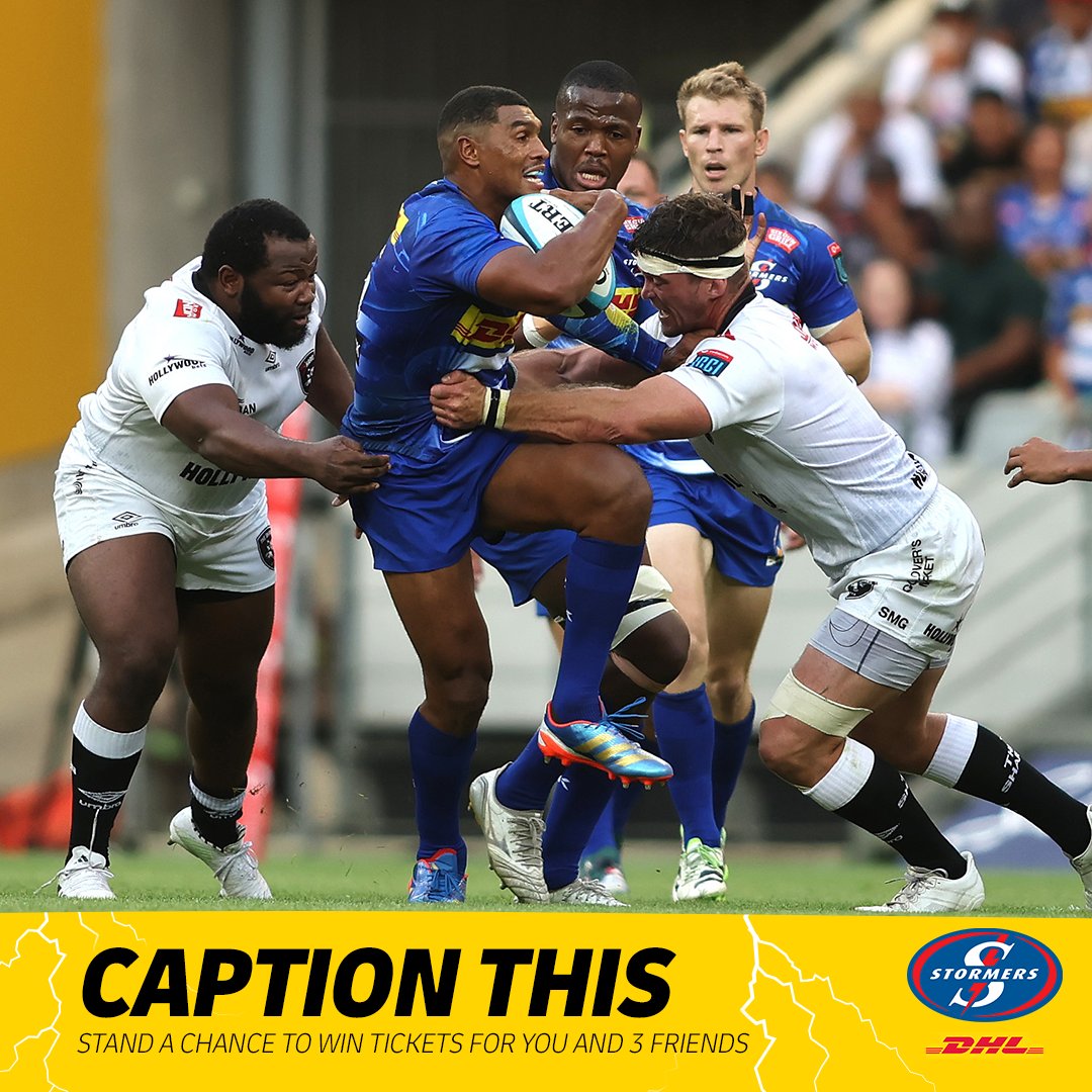 Want to WIN 4 tickets to watch @THESTORMERS vs @ospreys Rugby at DHL Stadium on Saturday, 20 April? Give us your caption for this pic of Damian Willemse powering his way through the opposition’s defence to enter the lucky draw. #CaptionToWin #DHLDelivers #IAmAStormer #URC