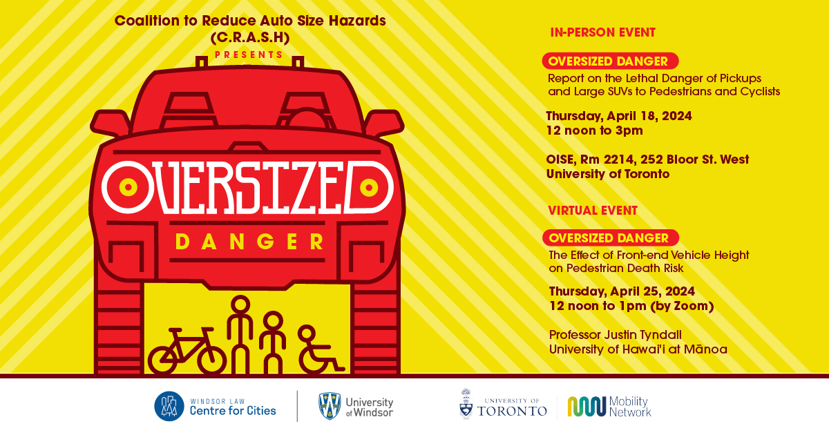 Deadly by design? 61% of road deaths in Ontario are caused by pickups/SUVs but comprise only 41% of vehicles. Join our calls for govt action. To register: Apr 18 symposium at U of T ... eventbrite.ca/e/876726952917… Apr 25 online presentation: us02web.zoom.us/webinar/regist…