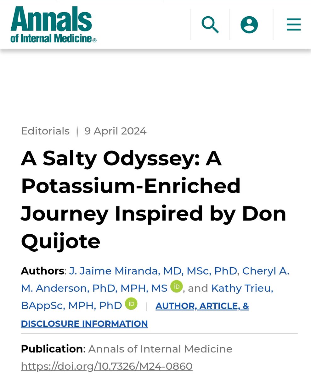 What does 'El Quijote' have to do with potassium-enriched salts? 'Ladran Sancho, señal de que avanzamos...' translates to “Let the dogs bark, Sancho, it’s a sign that we are moving forward.” 🔥 Read more on @AnnalsofIM 👉🏽🔗 acpjournals.org/doi/10.7326/M2…