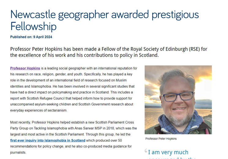Newcastle geographer awarded prestigious Fellowship @RoyalSocEd 😀 @UniofNewcastle @NCL_Geography @EngageNCL ncl.ac.uk/press/articles…
