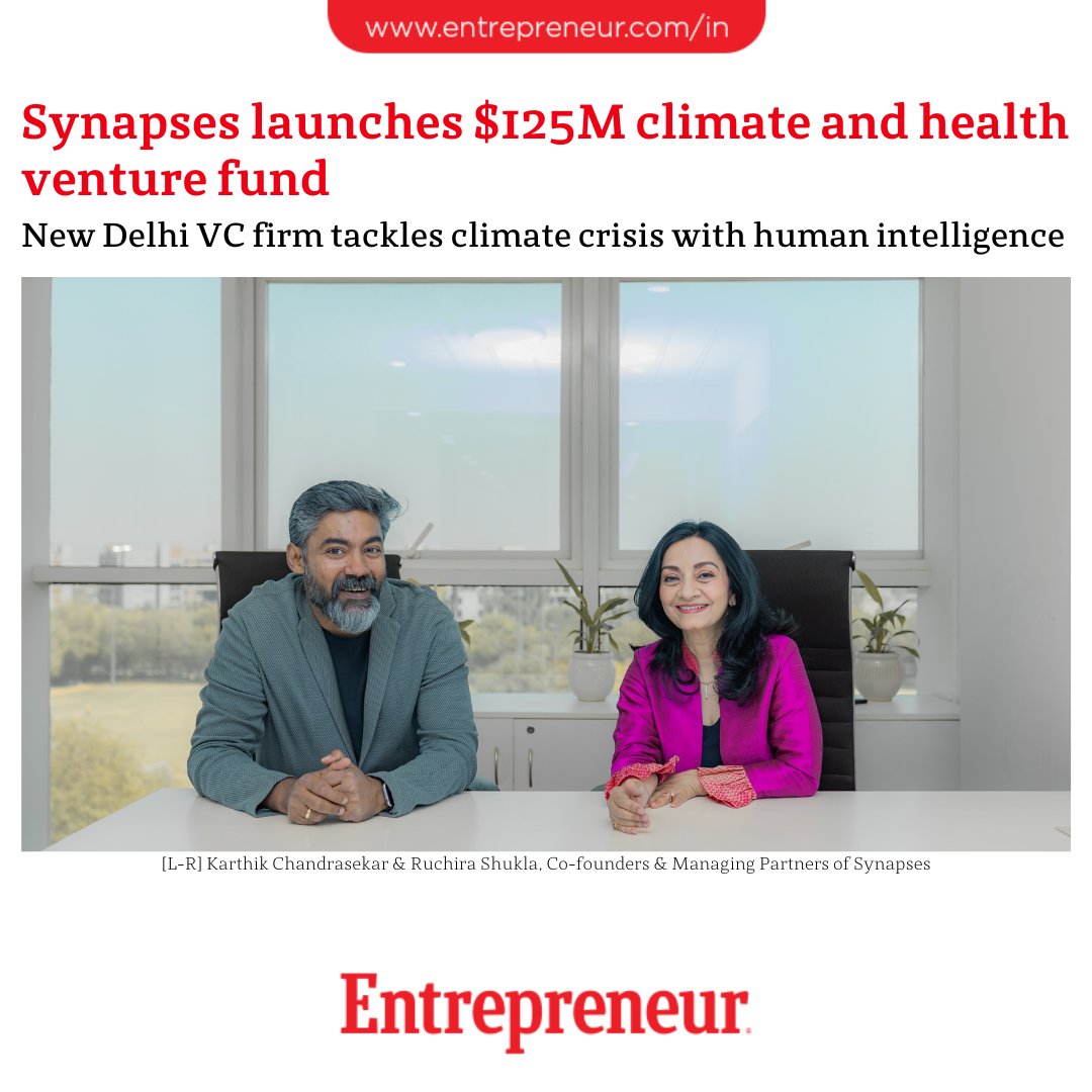 #Update Synapses has recently announced the launch of a $125 million venture fund that focuses on climate and health.
Read: ow.ly/SKQf50RbepW

#SynapsesVentureFund #ClimateHealth #NewDelhiVC #ClimateChangeAction #HealthTechInvesting #VentureCapital #SustainableInvestment