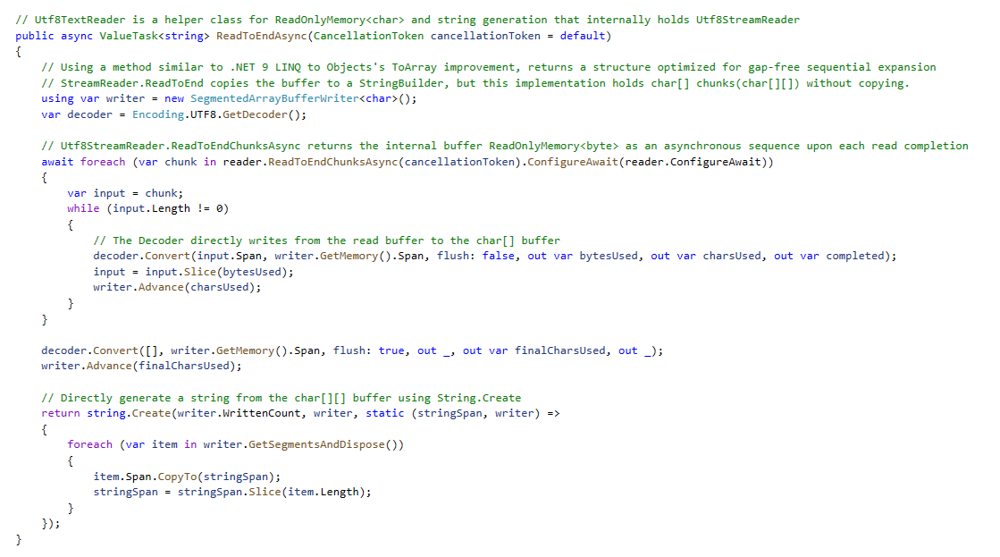 neuecc's tweet photo. Utf8StreamReader v1.3.0 has been released! By employing techniques such as avoiding StringBuilder during String generation, it achieves up to 4 times faster reading performance in String generation compared to StreamReader.ReadToEnd!
https://t.co/OzloVZXp9K https://t.co/oXIBqZIfNq