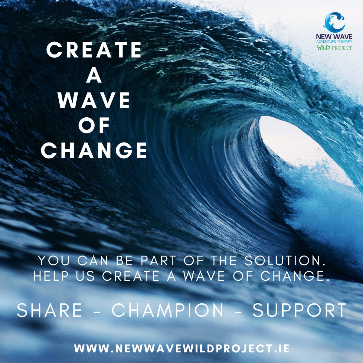 We are here to Create A Wave of Change ~ you can be part of the solution by sharing, championing, or directly supporting our work. #adventuretherapy #waveofchange #newwavewildproject #champion #support #share