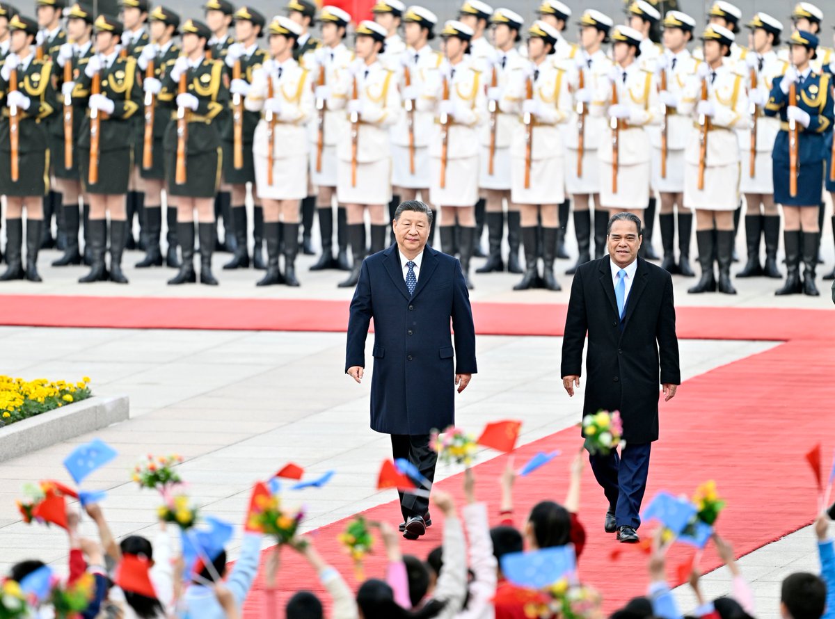 SpokespersonCHN's tweet photo. President Xi Jinping held a welcome ceremony for President of the Federated States of Micronesia Wesley Simina who is on a state visit to China. https://t.co/L9dokH00OY