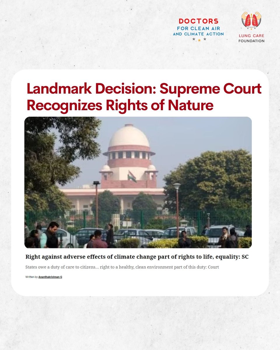 ‼️BIG NEWS‼️ The #SupremeCourtOfIndia expands fundamental rights to include protection against adverse effects of #ClimateChange 🇮🇳✊ This Pivotal decision integrates environmental health into the right to life and equality, ensuring a seat at the table for nature in…