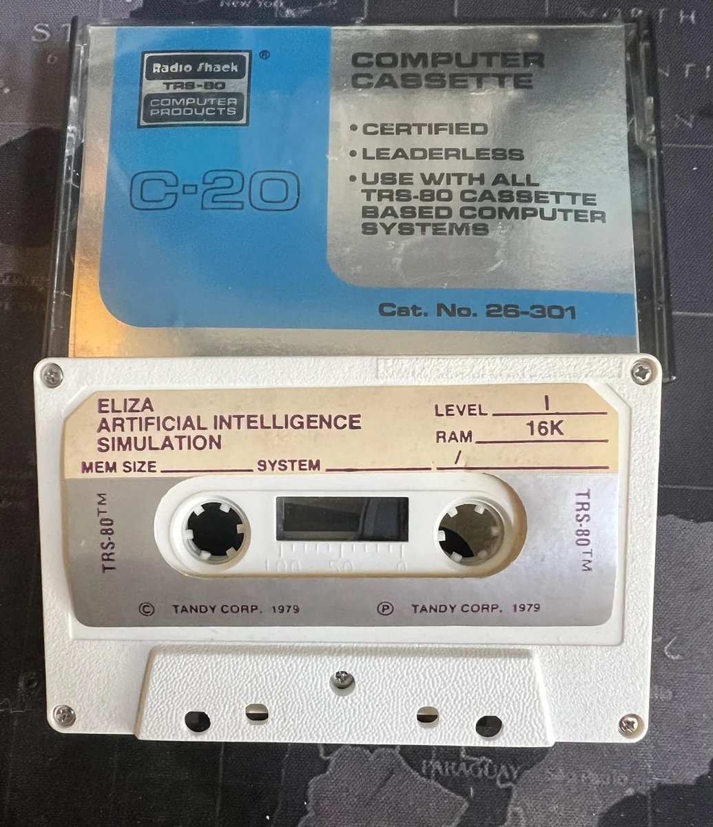Vu sur Reddit, version sur cassette d'Eliza, le premier chatbot !
reddit.com/r/ZeroBit/comm…
#eliza #chatbot #ai #tape #llm #small #regexp