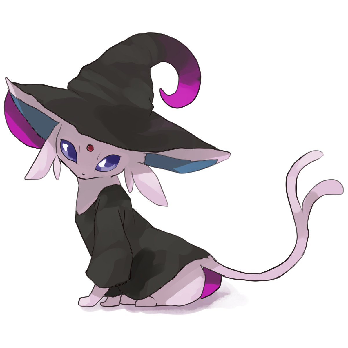 espeon solo looking at viewer simple background long sleeves white background dress hat  illustration images