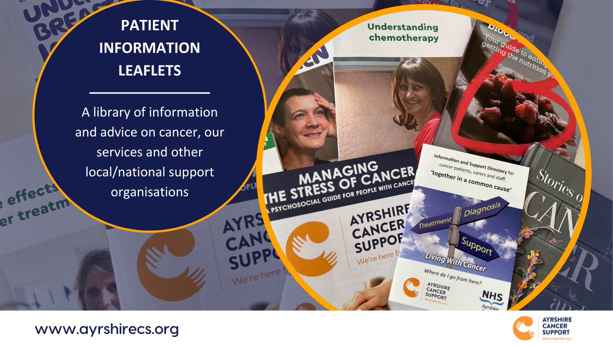 We provide a range of free patient information leaflets on cancer, our services, and other local or national organisations. If you would like to find out more please pop in and speak to a member of the team 🧡