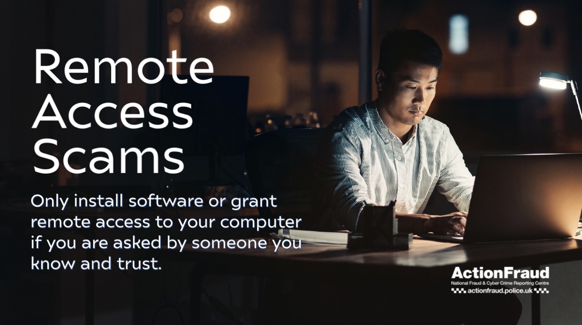 🖥️Some of the most common scams reported to <a href="/actionfrauduk/">Action Fraud</a> involve fraudsters connecting remotely to a victim's computer.

⚠️Never allow remote access to your computer following an unsolicited call, text message or browser pop-up.

🔗Find out more 👉actionfraud.police.uk/a-z-of-fraud/r…