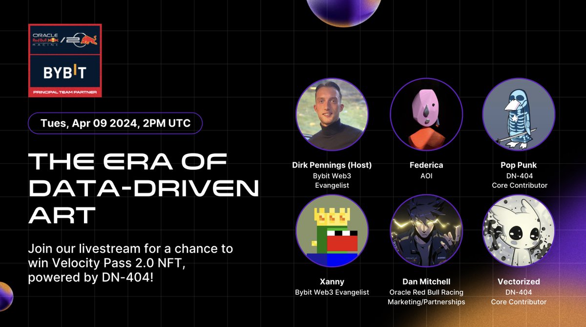 Bybit_Official's tweet photo. 🏁 Final call for NFT enjoyooors! 🏎️

Join our livestream in less than 3 hours to learn more about Velocity Pass 2.0, brought to you by @redbullracing and #Bybit, powered by #DN404 technology. @poppunkonchain @optimizoor

Win a free Velocity Pass 2.0 NFT in our livestream!

GO! GO! GO! 👇
https://t.co/5pnQjbrWGR