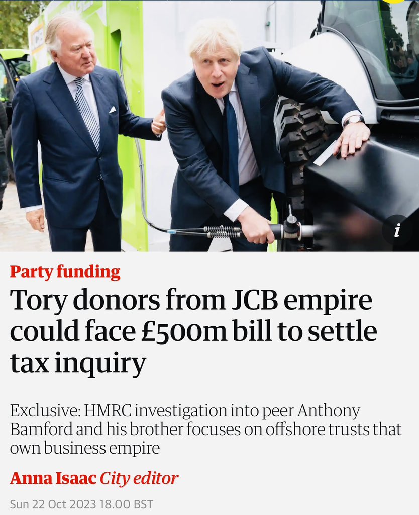 carolvorders's tweet photo. My original tweet yesterday 

+ @guardian reported Lord Bamford &amp; brother are under HMRC investigation into potential £500 million tax bill focusing on offshore trusts.
Peers must be registered In UK for tax 

Has anyone seen Daily Mail reporting on this? Asking for a friend 🙄 https://t.co/cKCVtnZzGl