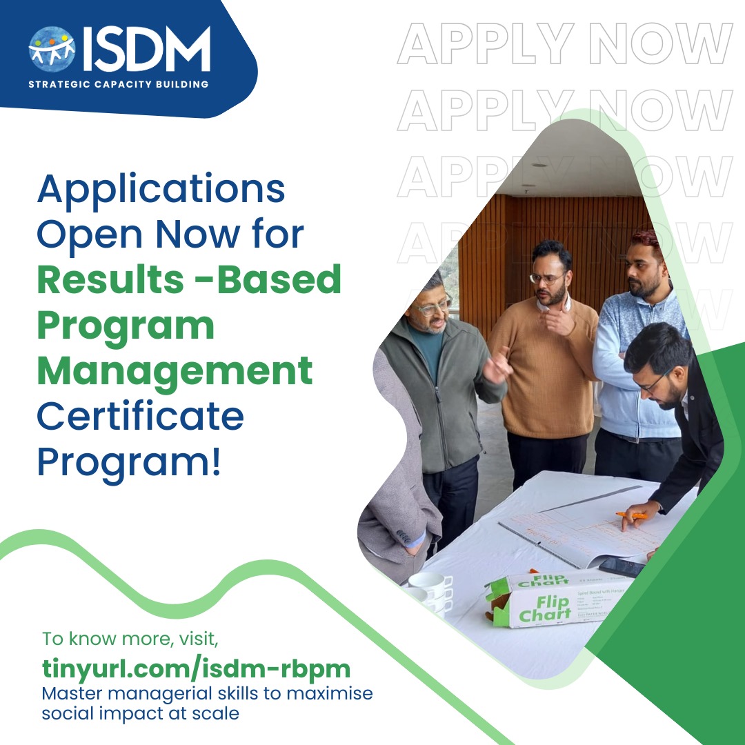Introducing ISDM's Results-based Program Management Certificate Program – India’s first! 
3-month online program
Applications open until April 29, 2024. Elevate your leadership journey today!

Apply now: scb.isdm.org.in/rbpm

#RBPM #DevelopmentLeadership