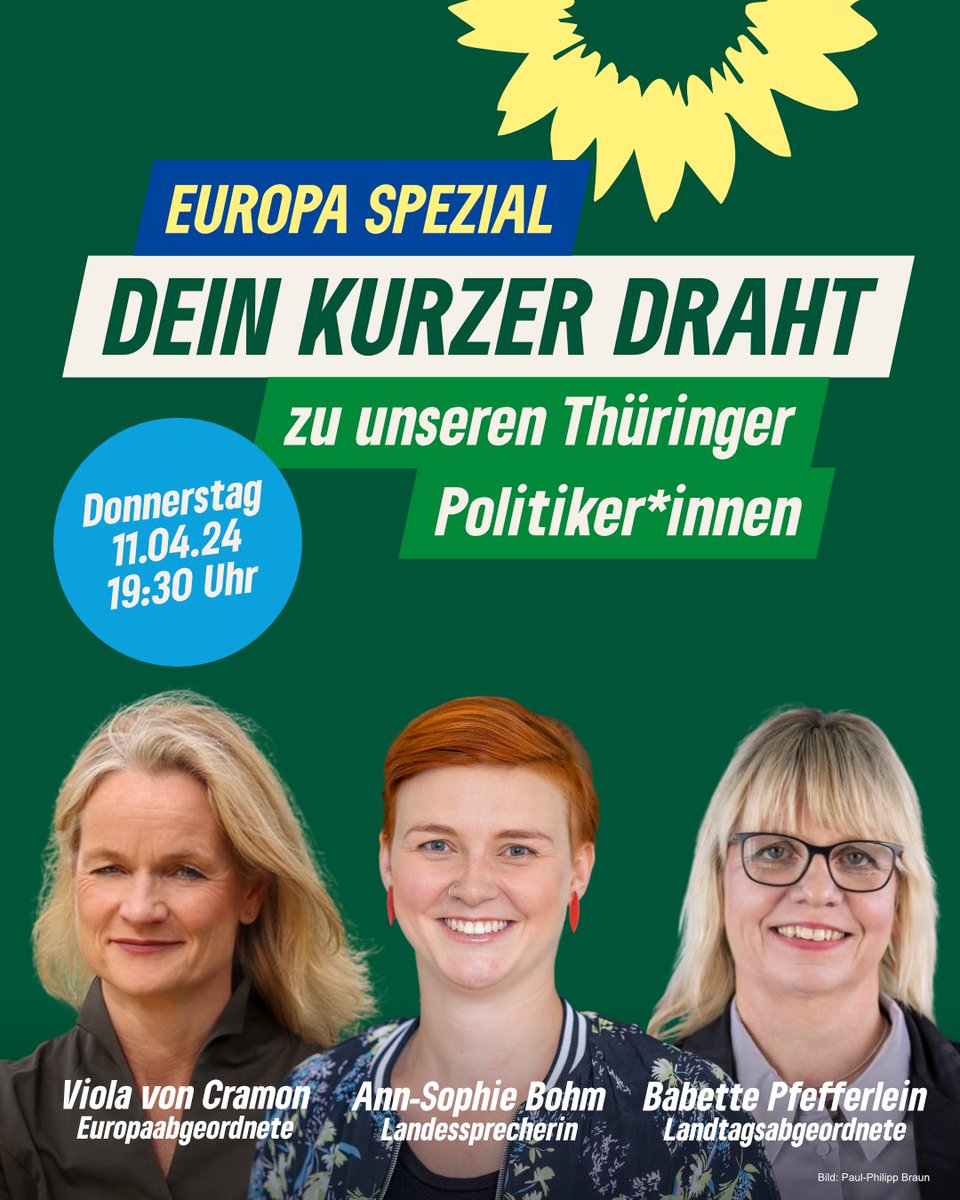 📆 Am Donnerstag um 19.30 Uhr schaffen wir wieder deinen kurzen Draht zu unseren Thüringer Politiker*innen! Diesen Monat mit @ViolavonCramon, @green_annsophie & @BPfefferlein. Schalt dich rein, stell deine Fragen und diskutier mit! ℹ️ gruenlink.de/2rpb