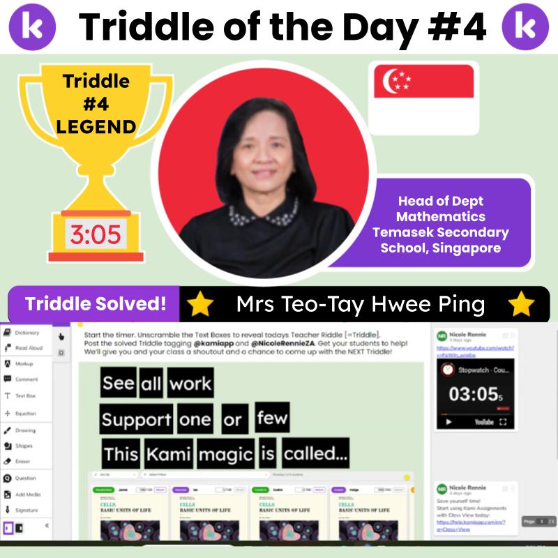 NicoleRennieZA's tweet photo. YES! We have a #Triddle #4 winner from @iamtms in #Singapore today! ⏰ 💛
Triddle #5, who will thrive? 🌍
#solvethetriddle @Kamiapp #letskami
#edutwitter https://t.co/hOqO7Hrfw6