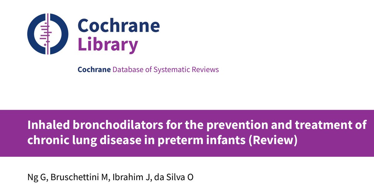 Bronchodilators are widely used in North American neonatal units for #BPD management. However, their widespread use is in the absence of evidence and despite the intervention potentially having adverse effects. Read the update of this Cochrane review: cochranelibrary.com/cdsr/doi/10.10…