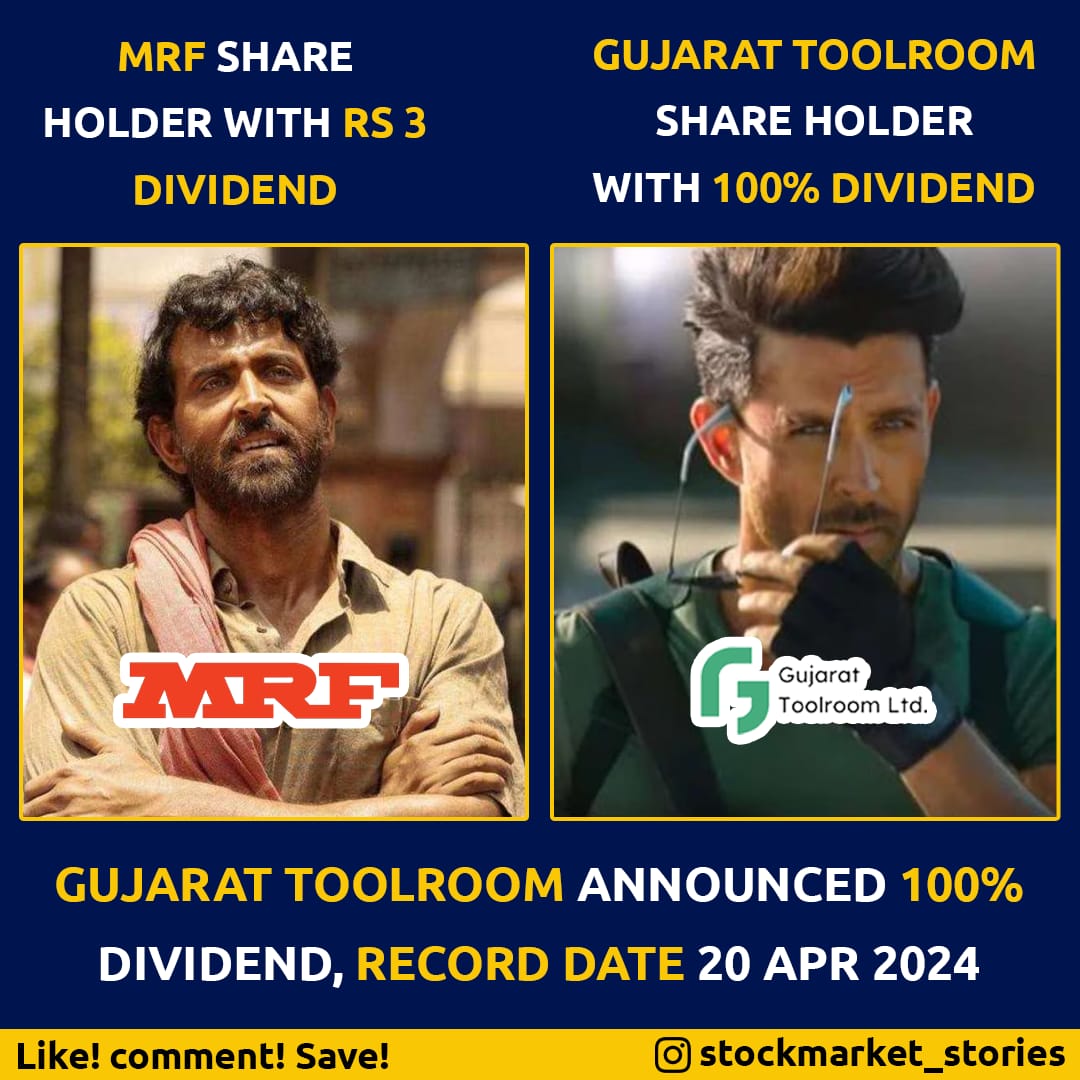 #GujaratToolroomLtd is leading the way with its 100% dividend announcement, promising shareholders a handsome payout of ₹45 per share. With MoneyControl's stamp of approval, now is the perfect time to seize this investment opportunity and secure your financial future.