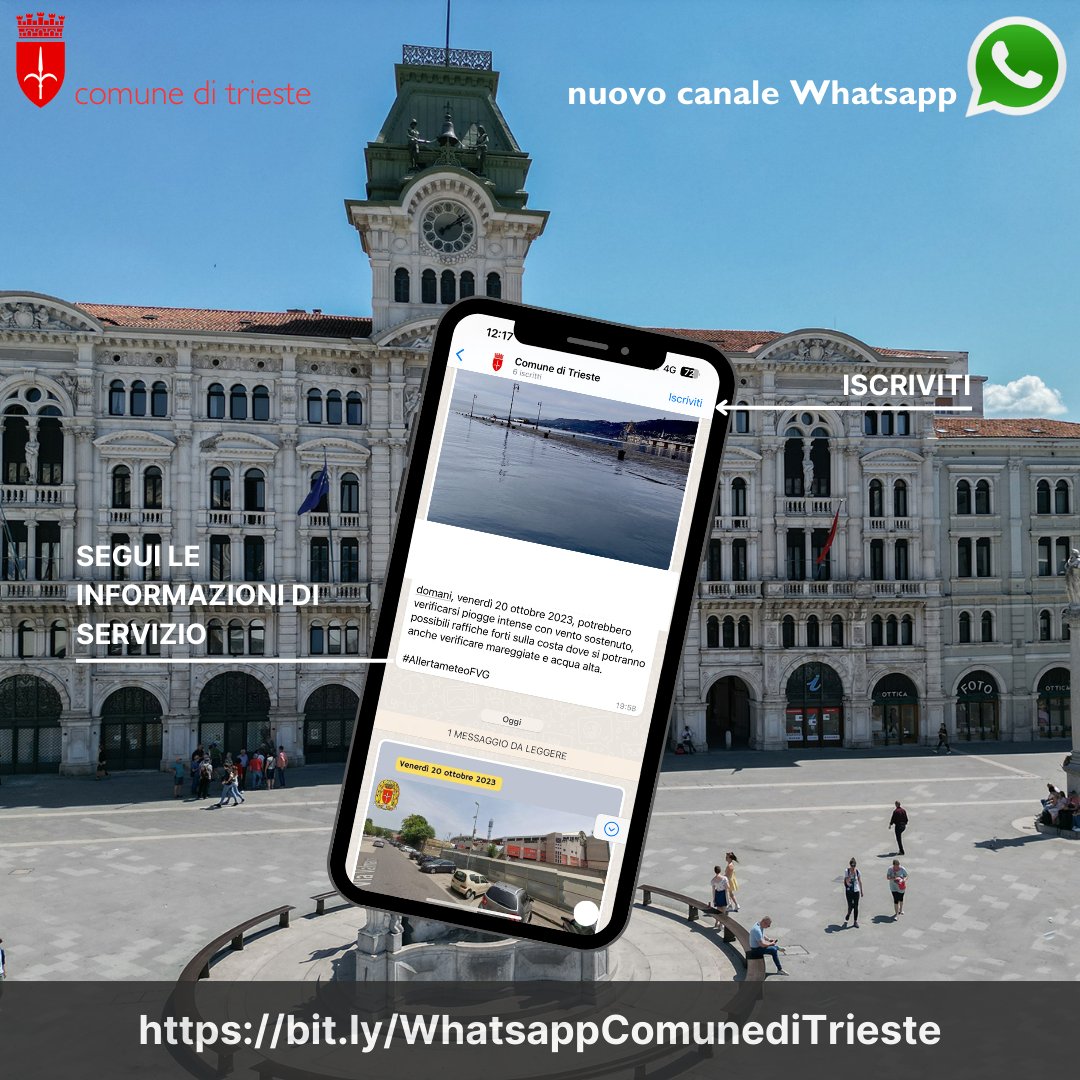 Hai già iniziato a seguire il canale Whatsapp del Comune di Trieste per ricevere informazioni di servizio sulla città? Iscriversi è facilissimo, basta seguire il link qui sotto e cliccare su 'iscriviti' 📷 bit.ly/WhatsappComune…