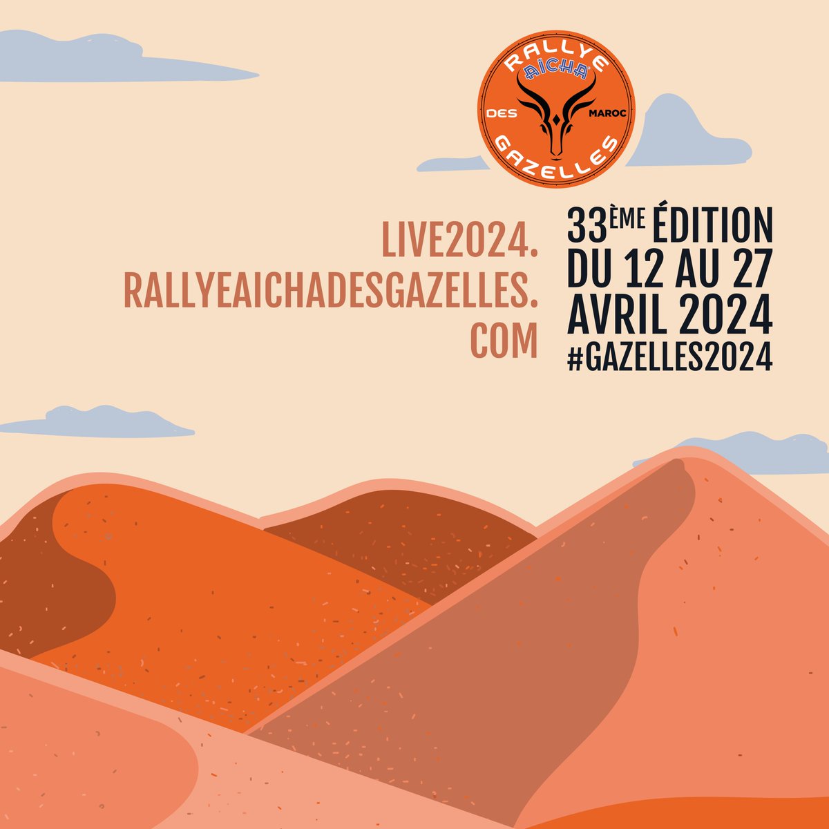 🌍 Retrouvez-nous du 𝟏𝟐 𝐚𝐮 𝟐𝟕 𝐚𝐯𝐫𝐢𝐥 sur nos réseaux sociaux et notre site live👉live2024.rallyeaichadesgazelles.com pour suivre la 33ème édition comme si vous y étiez. #Gazelles2024 #RallyeAïchadesGazelles #Gazelles #RAG24 #JoinTheGazelles #RestezConnectés @MaiengaEvents