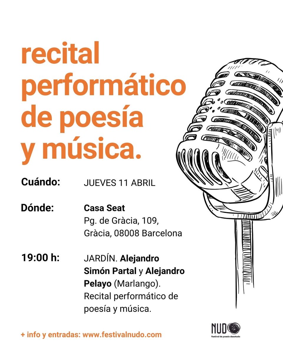 Siempre es una alegría ir a Barcelona y más si es para presentar JARDÍN dentro de @nudofestival con mi amigo @SimonPartal Lo que sucede en el escenario lo deciden la música y la palabra y nosotros nos entregamos. El jueves a las 19:00h en Casa Seat. No se lo pierdan...