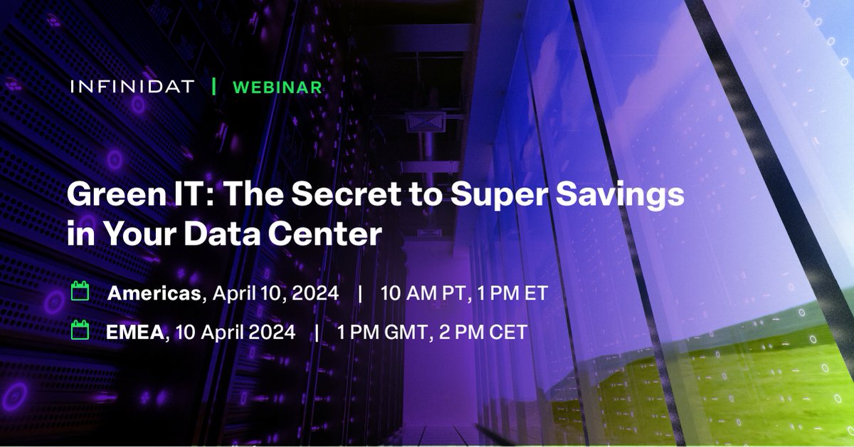 Get a greener, more cost-effective data center with high performance, 100% availability, & cyber resilience. Join us TOMORROW - • EMEA Webinar: 1pm GMT/2pm CET - okt.to/2wIo3r • Americas Webinar: 10am PT/1pm ET - okt.to/LuQeKo @Infinidat @INFINIDAT_EMEA