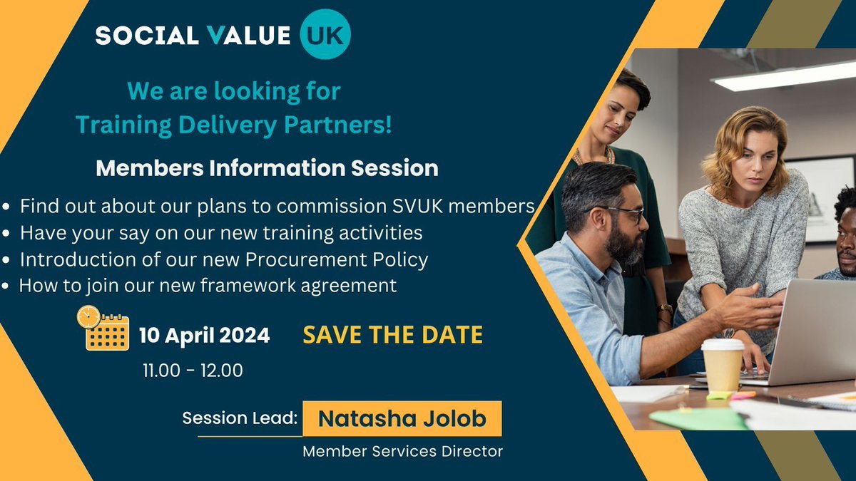 Member opportunity! There's still time for SVUK members to register for the online information session on 10 April to find out more out our plans to engage Training Delivery Partners. Register here: buff.ly/3PMDM4c #socialvalue #socialvaluematters