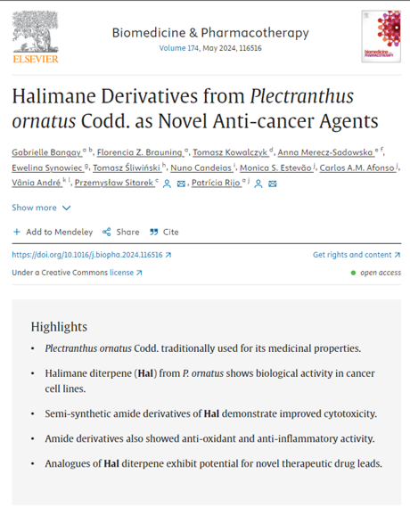 CBIOS_'s tweet photo. Check out our new work about natural products as Novel Anti-cancer Agents
See our work in Elsevier journal Biomedicine &amp; Pharmacotherapy ”Halimane Derivatives from Plectranthus ornatus Codd. as Novel Anti-cancer Agents” https://t.co/8M9OlMetjd
#ulusofona #ECTS #CBIOS #FFUL #iMED https://t.co/jLXzFeYmnN