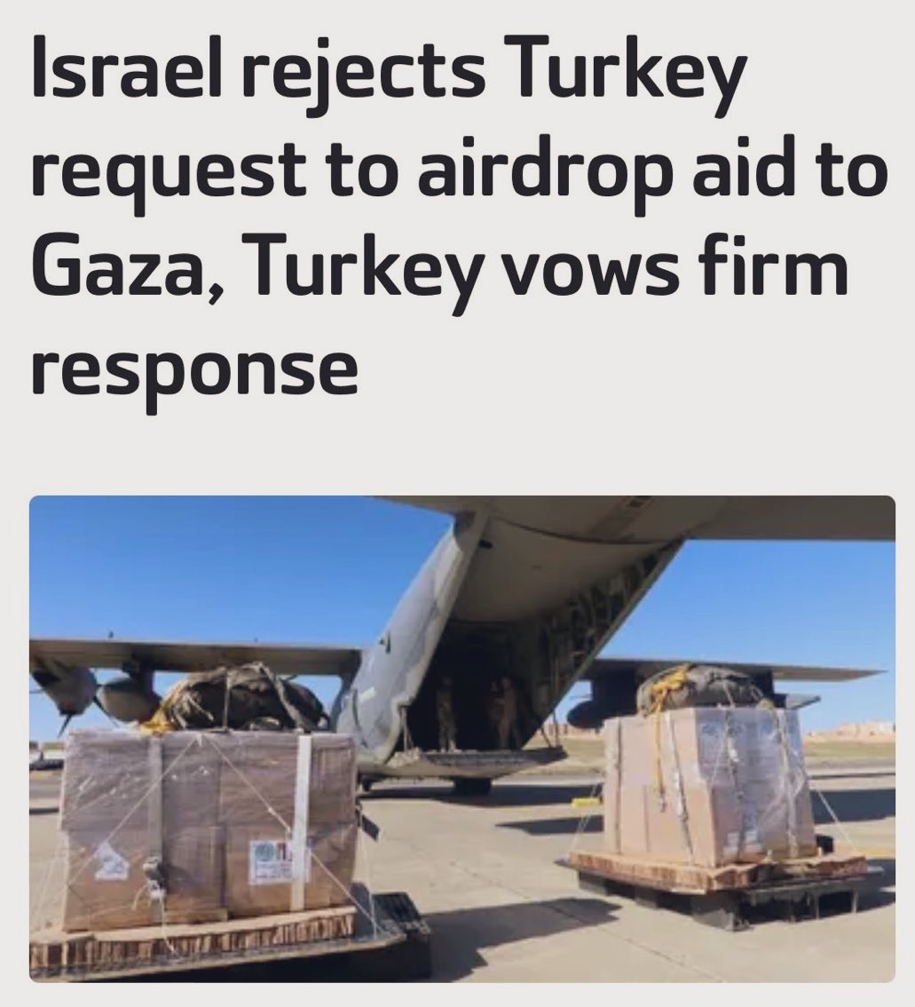 The israeli regime bans Turkey from airdropping aid to #Gaza: Turkey reacts by barring the export of jet fuel #AirDropAidForGaza @PalBint