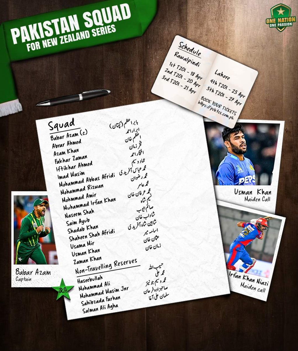 🚨 Pakistan squad for five-match T20I series against New Zealand 🚨

#PAKvNZ | #BackTheBoysInGreen