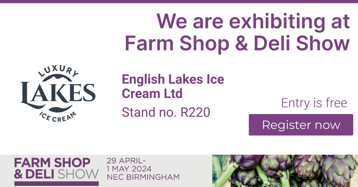 🌟 Exciting News! 🌟 We will be exhibiting at the @FarmShop_Deli show from the 29th April - 1st May. Grab your FREE pass now and make sure to stop by our stand for some delicious treats 🍦