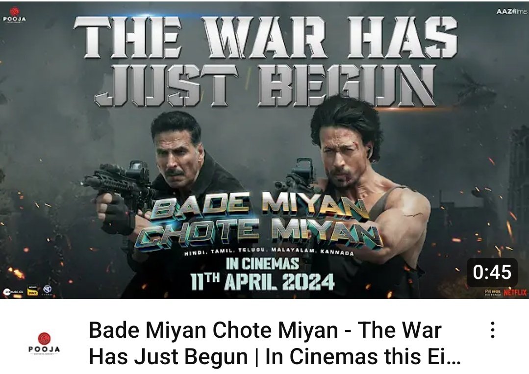 Good One 👌👍
10 times Better Than Teaser and Trailer 
#BadeMiyanChoteMiyan
#BadeMiyanChoteMiyanOnEid2024