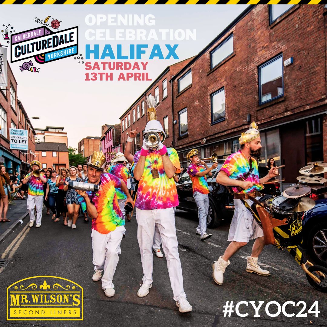 This Saturday in Halifax for the Opening Celebrations of  @culturedale
FREE! 
Street sets:
Wellington Memorial/Woolshops towards Northgate @ 1:30pm
Southgate @ 2:30pm
Woolshops towards Piece Hall @ 3:30pm

Stage set:
The Piece Hall 7:15pm
#cyoc24 #mrwilsons #halifax #culturedale