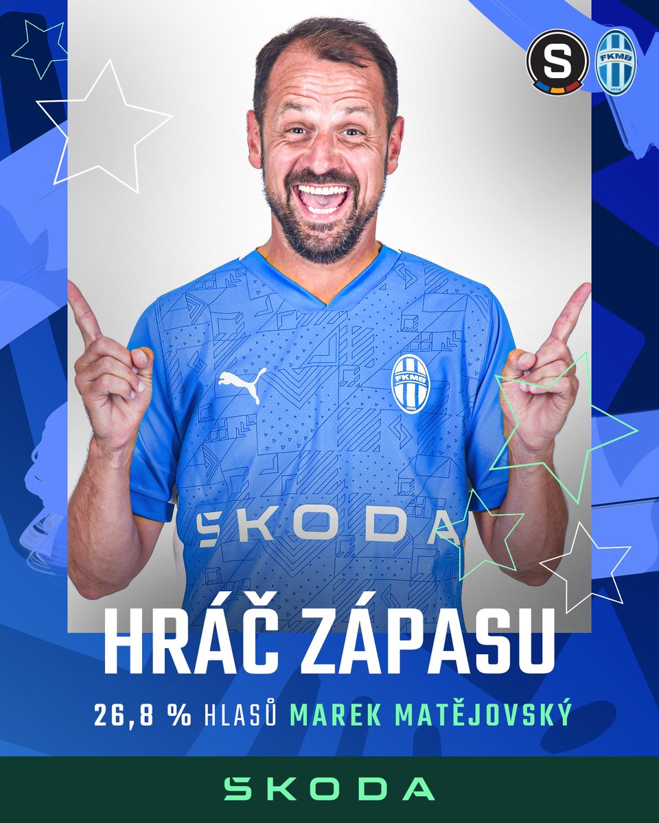 fkmladaboleslav's tweet photo. Marek Matějovský byl Vámi, fanoušky, zvolen jako 𝗦̌𝗞𝗢𝗗𝗔 𝗔𝗨𝗧𝗢 𝗛𝗿𝗮́𝗰̌ 𝘇𝗮́𝗽𝗮𝘀𝘂⭐️⚽️

#FKMB #fkmladaboleslav #ACSMBL #fortunaliga #hraczapasu #skoda #skodacr #skodacz #skodaauto #skodanesdilet #skodaautohraczapasu https://t.co/41YcWHr6c5