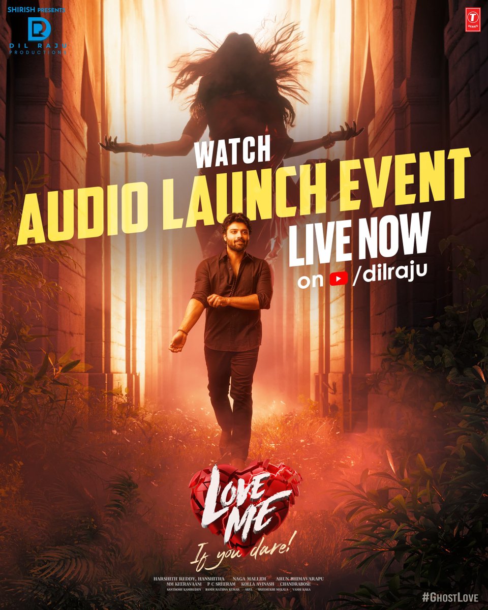 Tune in for some amazing performances by @mmkeeravaani Garu and his team 🎵 Watch #LoveMe - '𝑰𝒇 𝒚𝒐𝒖 𝒅𝒂𝒓𝒆' Audio Launch event live now ❤️‍🔥 ▶️ youtu.be/JphojAkOWjE #GhostLove 💘 @AshishVoffl @iamvaishnavi04 @pcsreeram #ArunBhimavarapu @boselyricist @artkolla @HR_3555…
