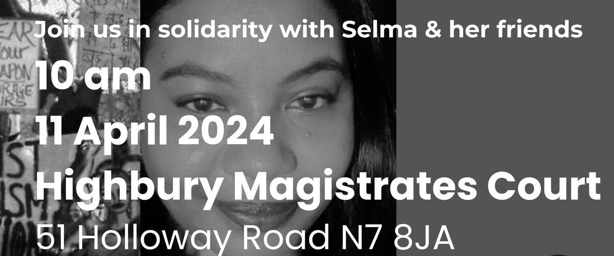 MillionWomen's tweet photo. Join @MillionWomen  
from 9am @ Highbury Corner Magistrates' Court (nearest tube Highbury Islington)  This Thursday 11 April at 51 Holloway Rd, London N7 8JA in solidarity with our sista @SELMATAHA8 &amp; @SBSisters
#NoJusticeNoPeace
#EndRacistAbuse
#AllForOneOneForAll https://t.co/Cx3IozI4eO