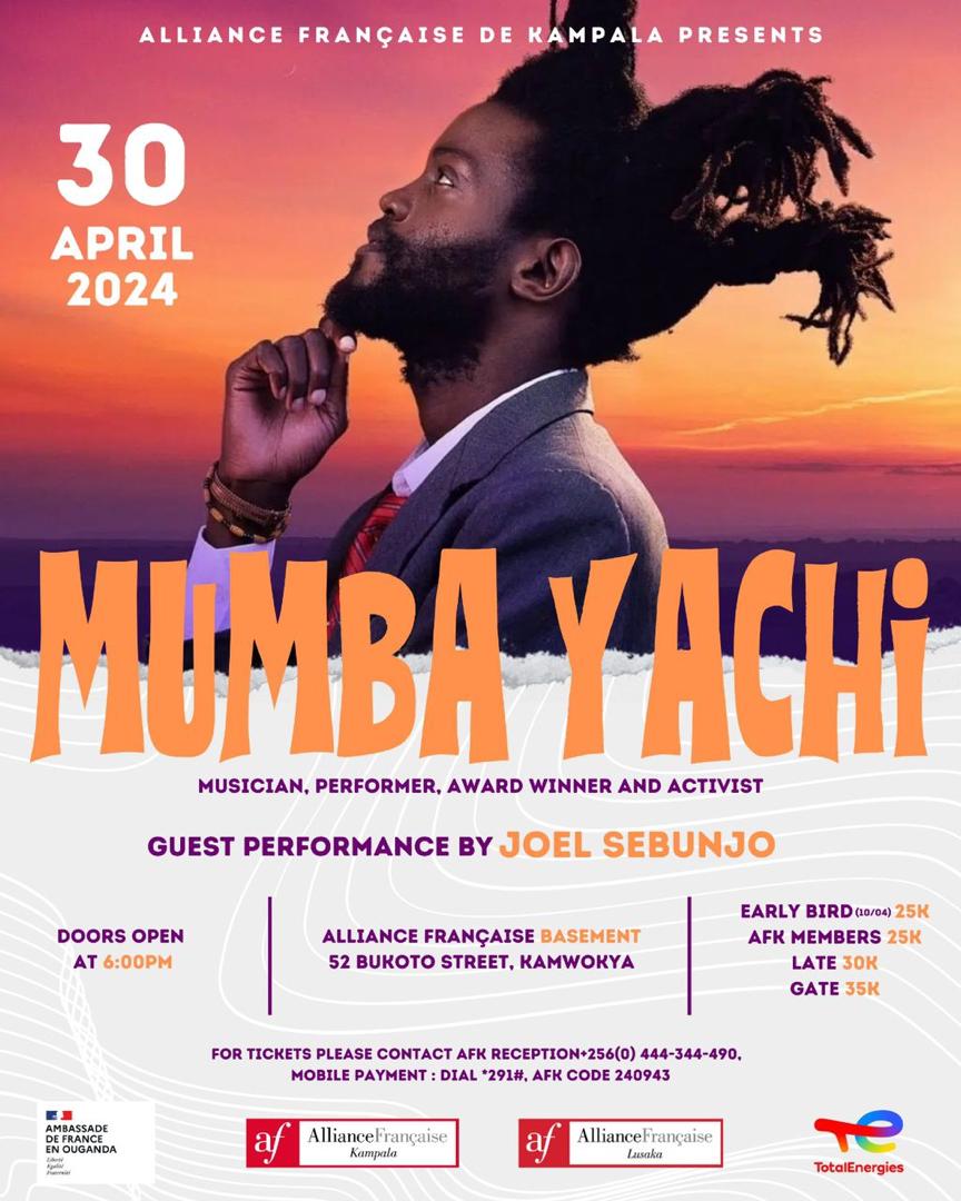 Hey music lovers! 🎶 Get ready to groove to the electrifying Afro-fusion beats of Zambia's own Mumba Yachi live in Kampala on April 30th! Don't miss out on his debut concert in the city - grab your early bird tickets now at just 25k.