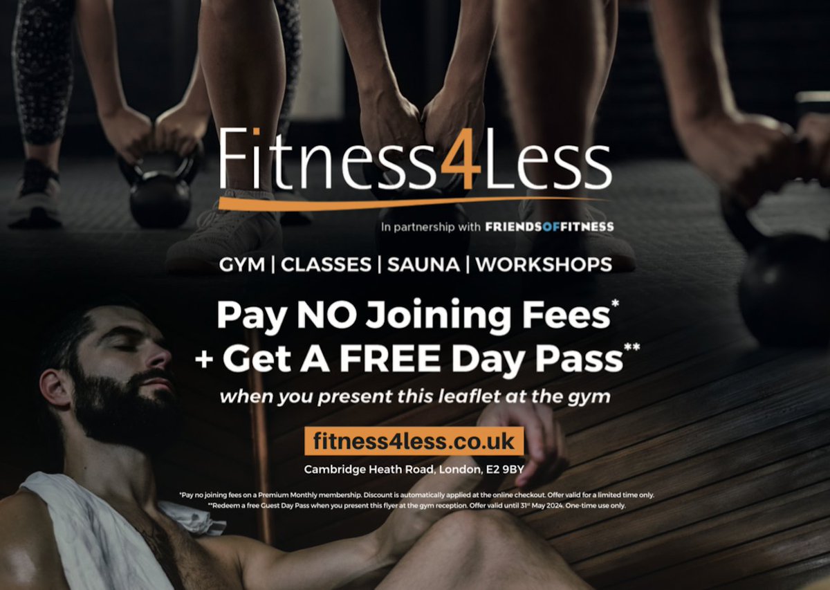 Fitness4Less Cambridge Heath @fitness4lessuk open weekend - free classes - workouts - sauna - DJ's 12th - 14th April hoxtonradio.com/fitness4less-o…