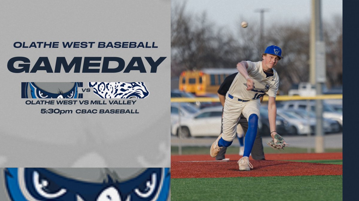 GAME DAY for @OlatheWestBSB! The Owls host Mill Valley tonight in @SFLLeagueKS baseball action. ⏰5:30pm 📍CBAC 🎟️Students $5 Adults $7 📺nfhsnetwork.com