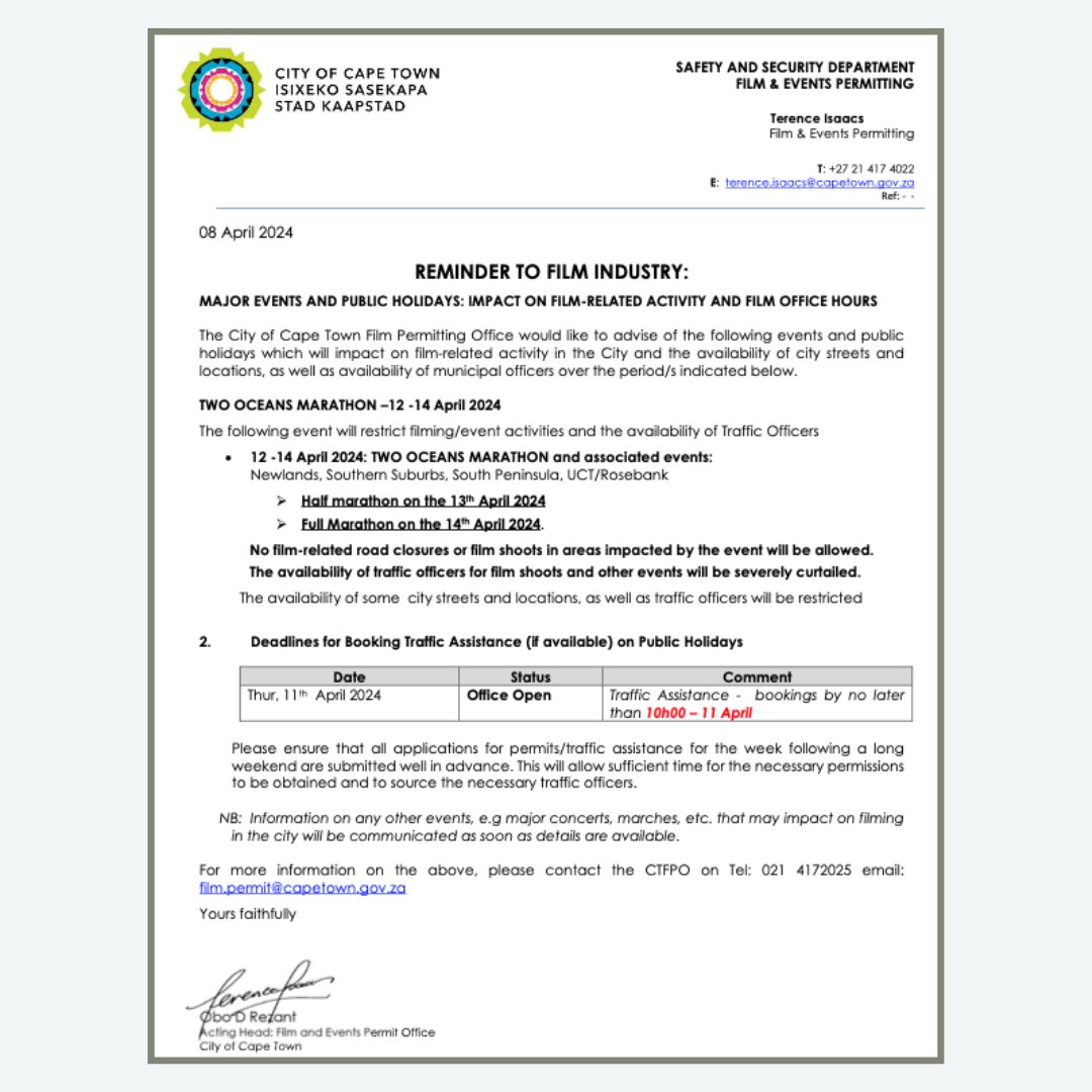 📣Attention all film industry professionals operating in Cape Town!
Read more :  bit.ly/4cMn2Ef
#thecallsheet #callsheetafrica #filmproductionfixers #filmindustrynews #locationsupdate #filmlocations #southafricafilm #filmafrica #locationscouts #africanfilmlocations