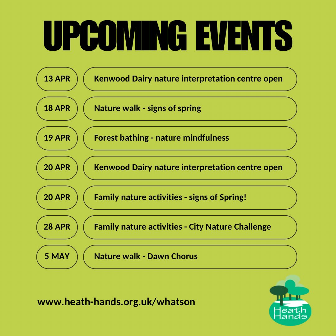 Check out our upcoming Spring events on Hampstead Heath! More info and bookings: heath-hands.org.uk/whatson