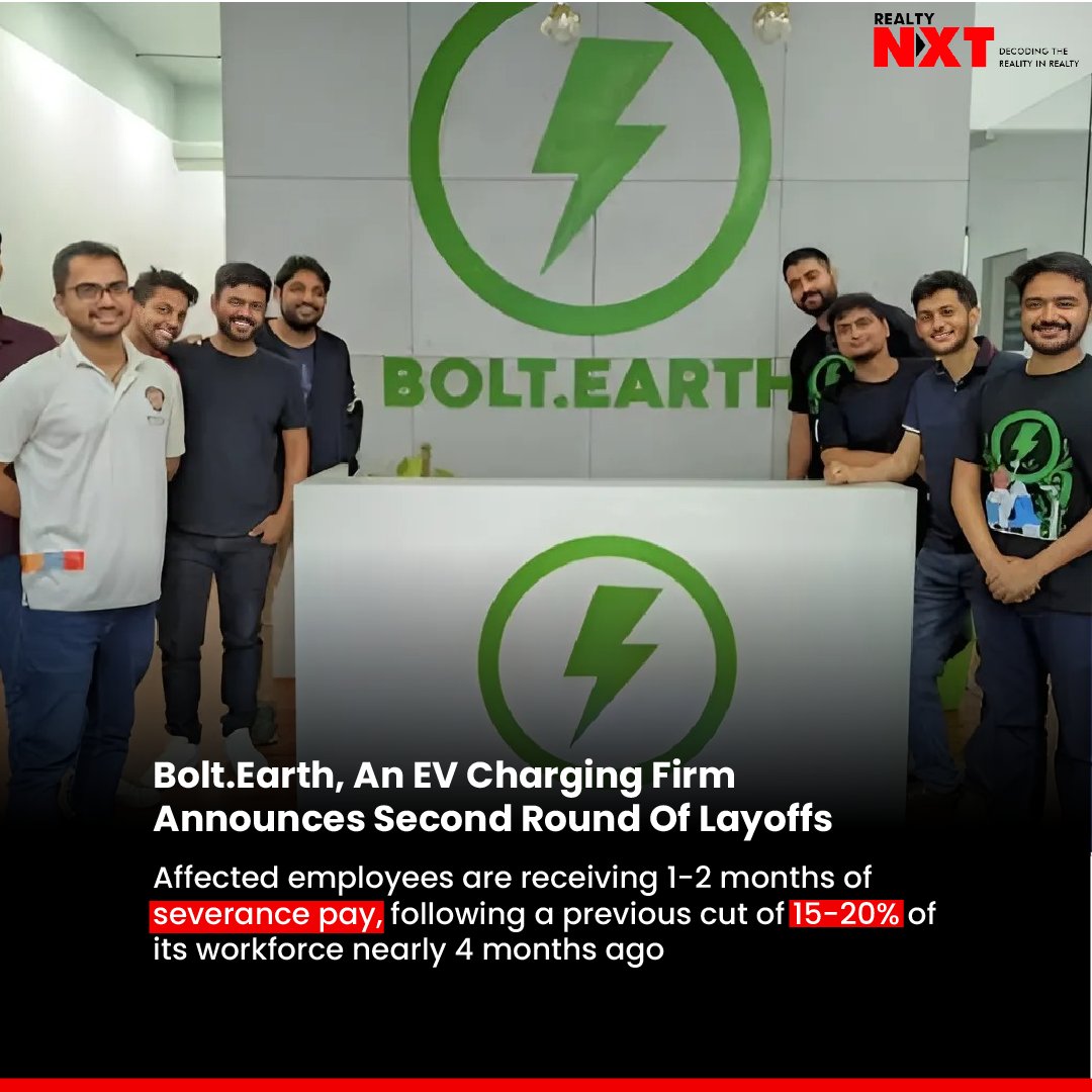 #News | #BoltEarth a #Bengaluru-based #EVCharging infrastructure provider, laid off 70-100 employees due to financial constraints and a shift towards its core charging network business. 

#RealtyNXT #ChargingInfrastructure #Restructuring #FundingRound