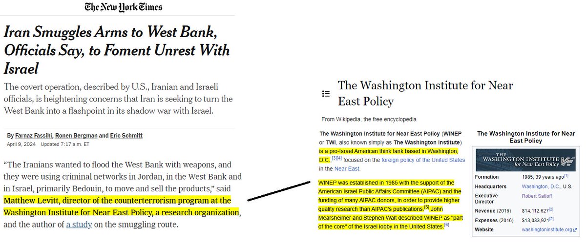 btw one of the authors of that NYT top story on their front page now is Ronen Bergman, who served in Israeli military intelligence and now does straight Israeli regime propaganda for the NYT. What is his first source? Literally an AIPAC Israel propaganda lobby: