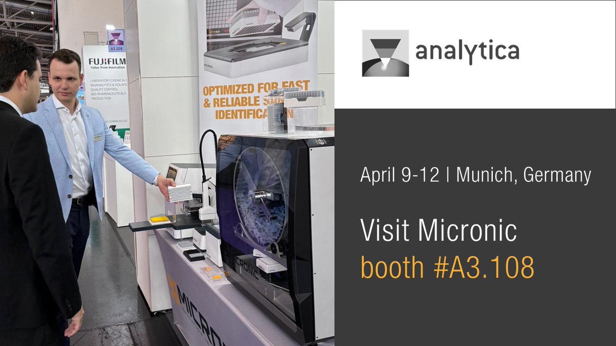 Visit us at #analytica2024 in Munich! We are showcasing our latest innovation: the Micronic Rack Filler. Our team is ready to give a demonstration and explain all about its features and benefits.