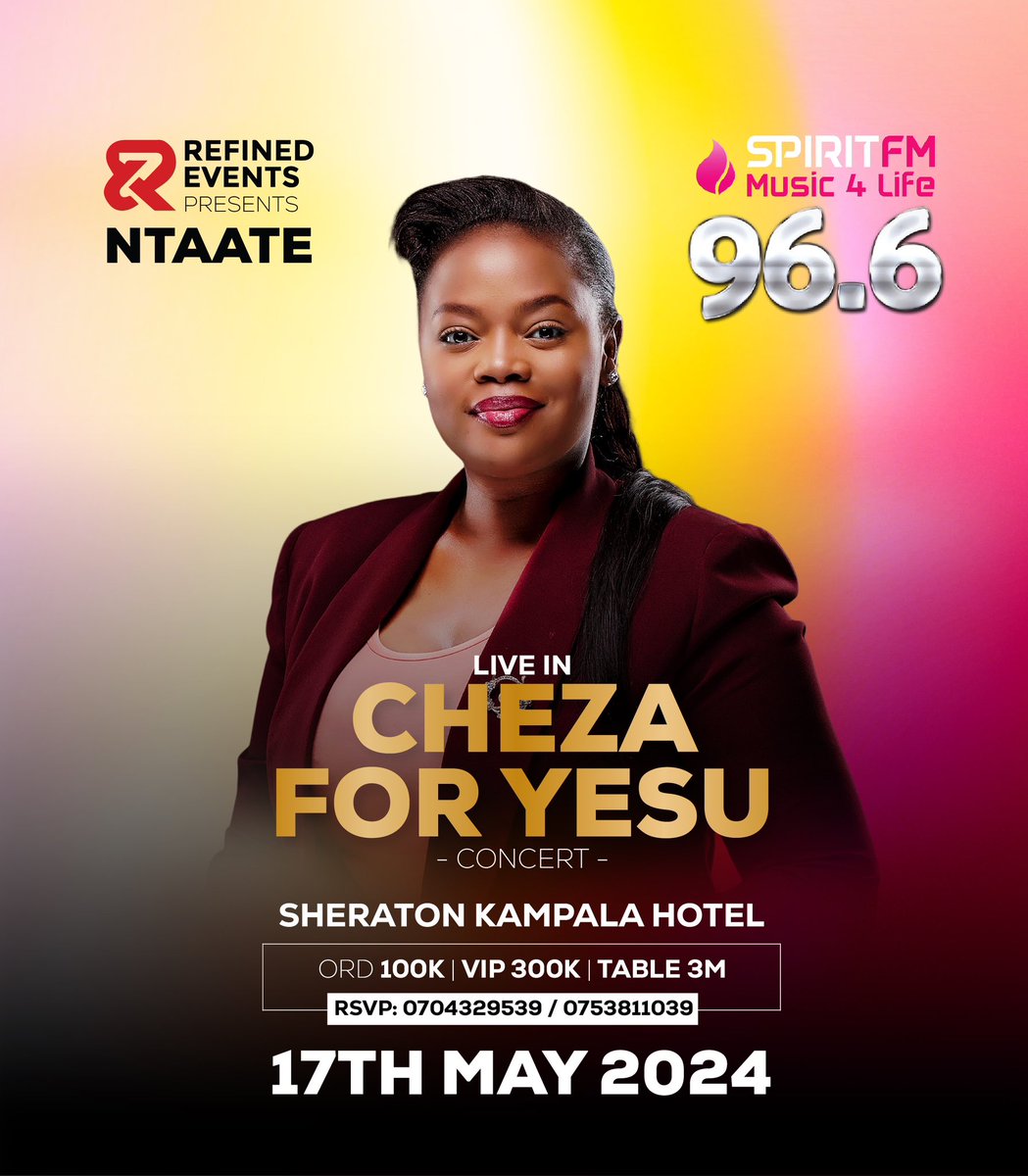 Who wants #ChezaForYesuConcert ticket☺️ Get ready for 17.05.2024 at Sheraton hotel @Gabientaate is ready to Minister to you through her biblical Gospel Music. #SpiritFM | #Music4Life