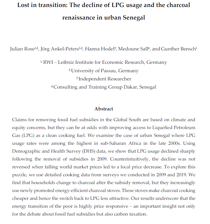 Are fossil fuel subsidies always a bad thing? Here's a new discussion paper, examining the case of LPG subsidies in Senegal. The subsidy was abandoned in 2009. 1/2 osf.io/preprints/osf/…