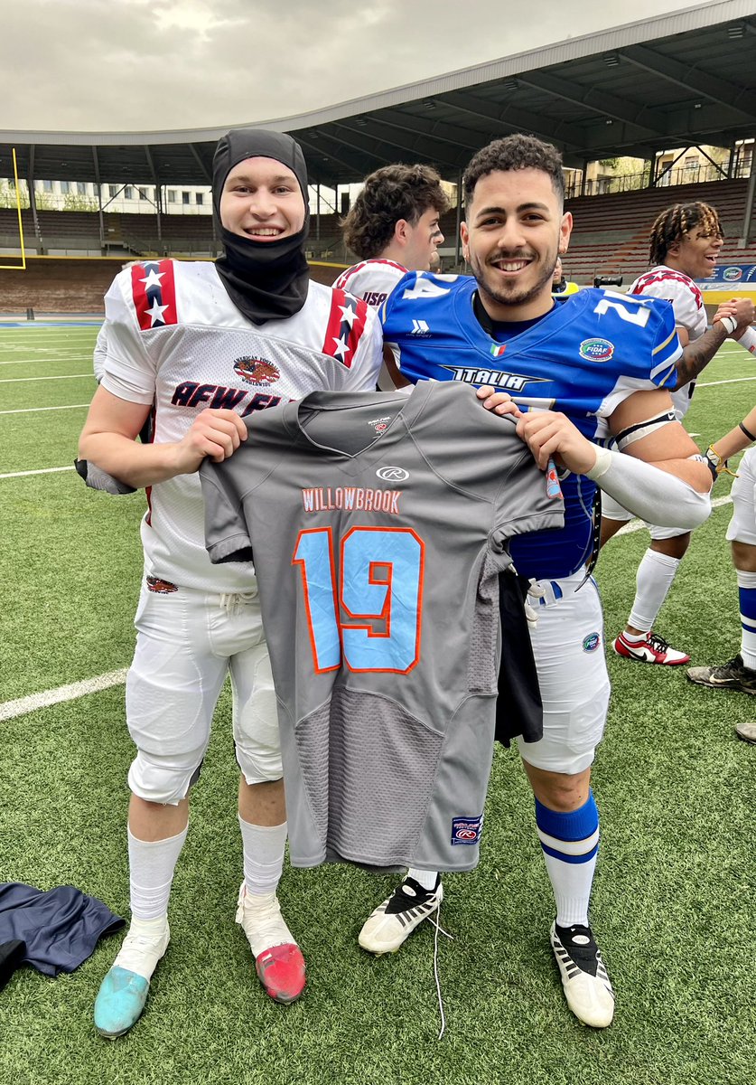 Carter Ferguson (Willowbrook HS, IL) continued a great, generous tradition whereby Warriors alumni support football-playing student-athletes in being part of the growth experiences provided by AFW ELITE TEAM tours. Carter (right) starred in the secondary and on special teams.
