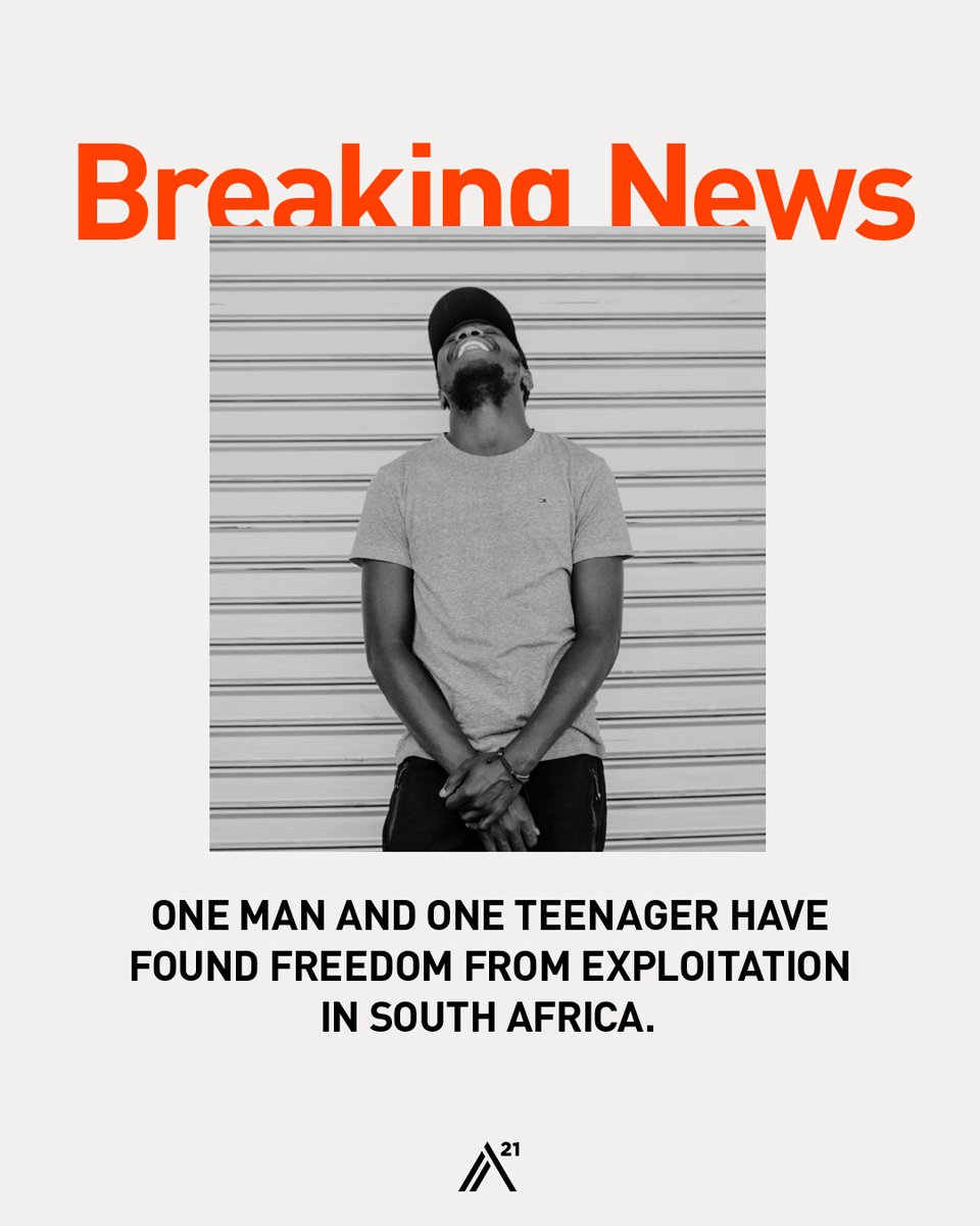 #BREAKINGNEWS from @A21! Local authorities were informed through the South African National Hotline about a man being forced to work & a teenager being sex trafficked. We look forward to seeing them reclaim their freedom and begin rebuilding their lives. A21.org