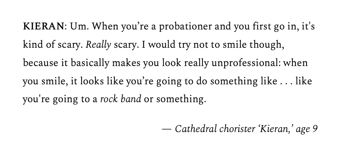 SERIOUSNESS—and attendants RESPONSIBILITY, PROFESSIONALISM & HABITUS—is one of the big themes emerging in #ChoristerResearch.

When it does, I think of Larkin in the empty church, wondering who will be last to 'seek this place for what it was... a serious house on serious earth'.