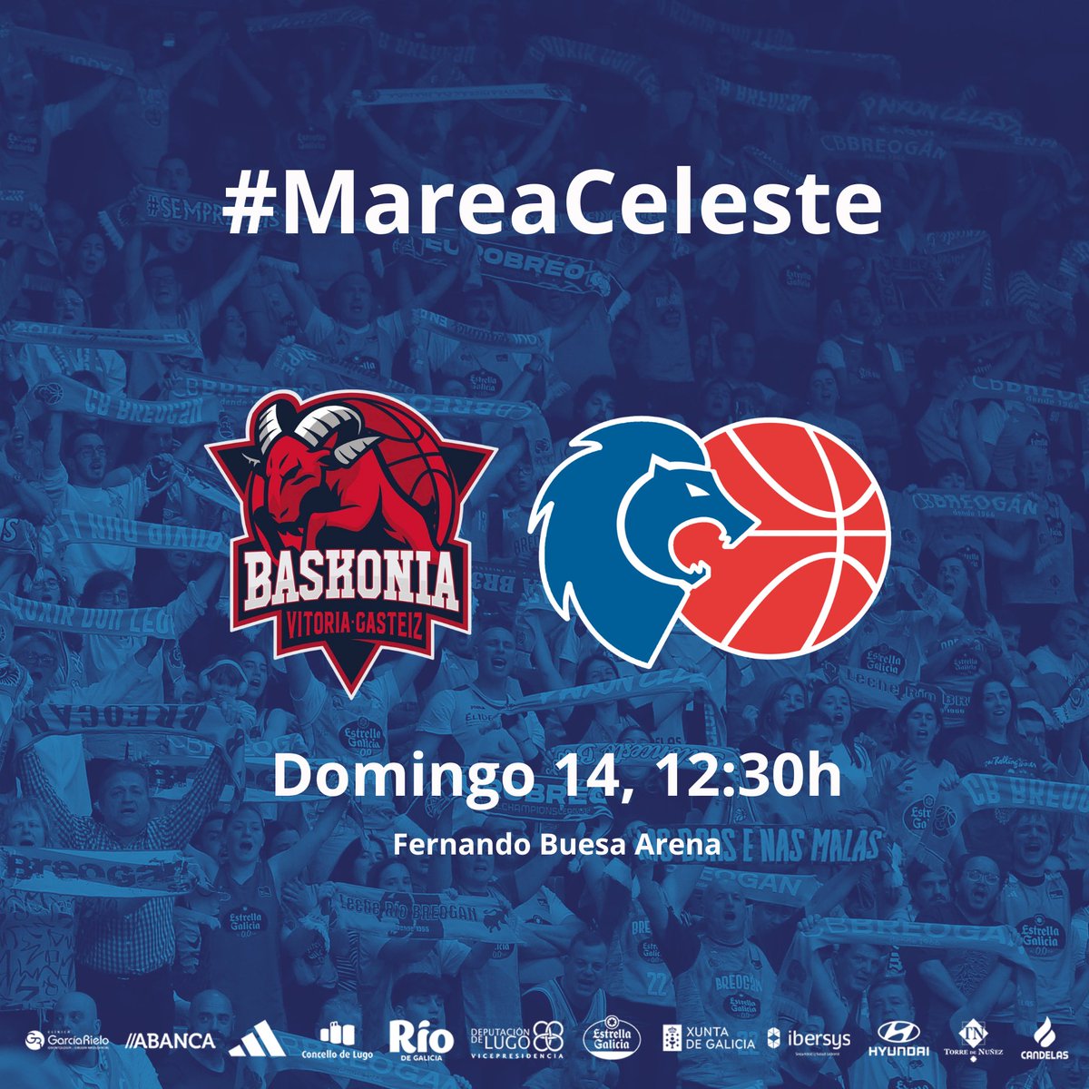 #MareaCeleste a Vitoria!
Visitamos ao xigante @Baskonia ! 
O club local pon a disposición zonas para os seareiros celestes que queiran ver o partido xuntos o vindeiro domingo 14 de abril no Buesa Arena (12:30h.):
SECTOR 323A a 22€/ SECTOR 423A a 13€
🎟️👉 baskonia.koobin.com/?referer=YGdgY…