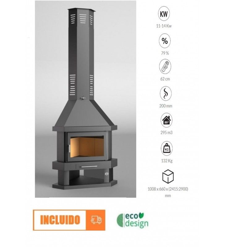 #Chimenea metálica de #leña para instalación de rincón. Fácil instalación con mínimas obras. buff.ly/3WiwTbw